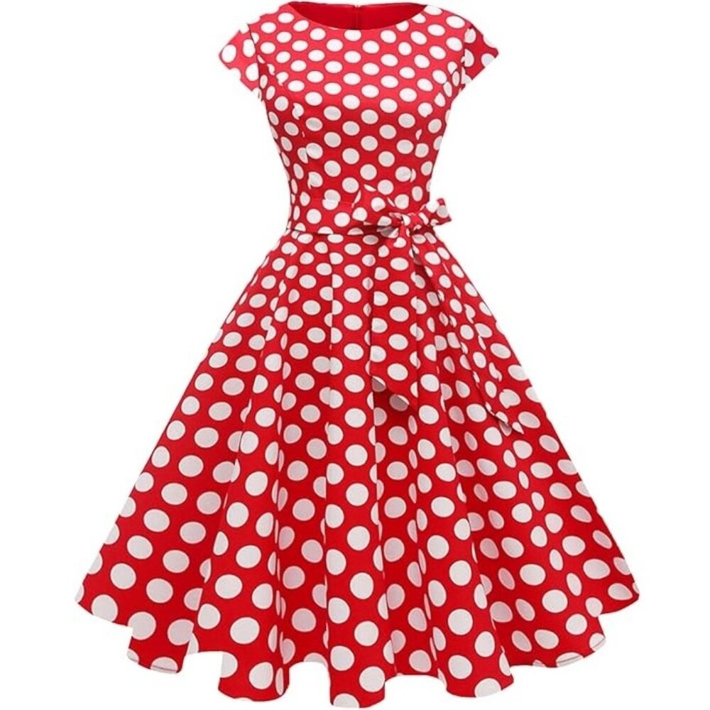 Women's Dress Retro Vintage Swing 1950's Short Sleeve Polka Dots Print